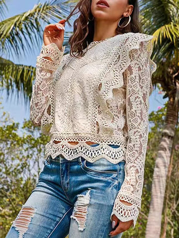 Airchics hauts broderie anglaise avec fermeture éclair col rond élégant femme